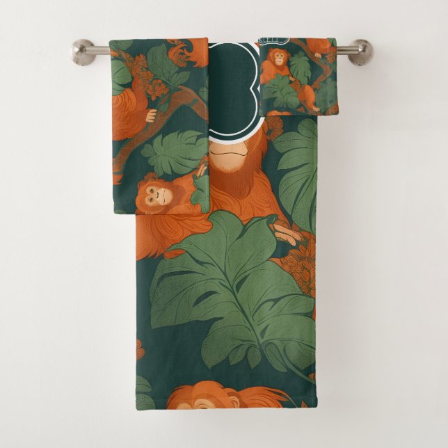 Orangutan Retro Personalisiertes Muster Badhandtuch Set (Insitu)