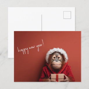 Orangutan Santa Happy Neues Jahr Postkarte