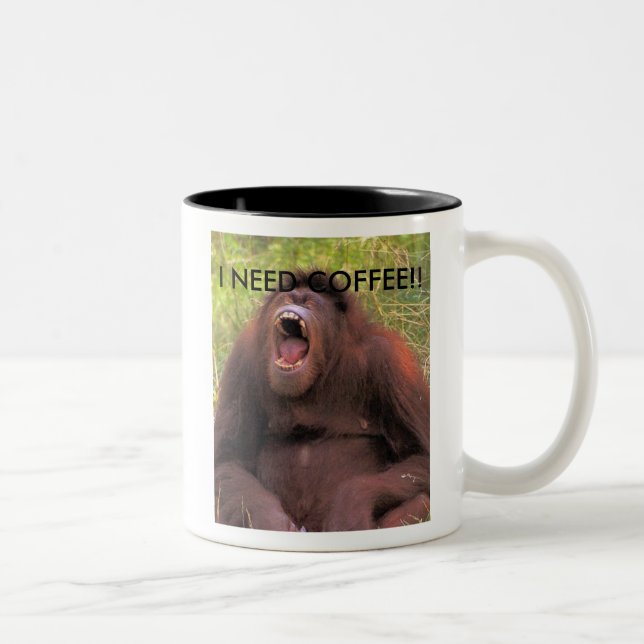 orangutan_yawn, BENÖTIGE ICH KAFFEE!! Zweifarbige Tasse (Rechts)