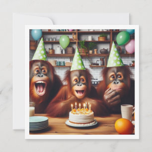 Orangutangs feiern, Affenbild Geburtstag Einladung