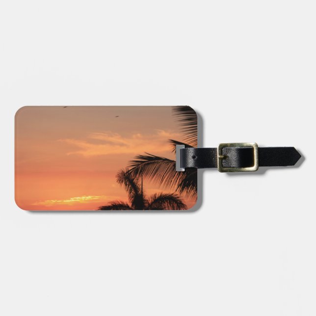 Oranhawaiischer Sonnenuntergang, Vögel und Palmen Gepäckanhänger (Vorderseite horizontal)