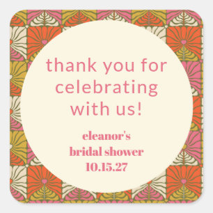 Oranienrosa Blumige Hochzeitsdusche Individuelle D Quadratischer Aufkleber