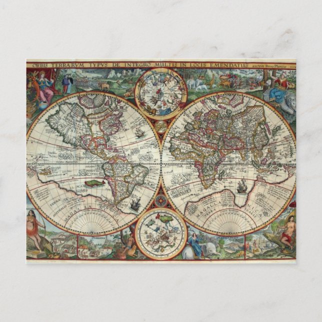 Orbis Terrarum 1594 - Berühmte Weltkarte Postkarte (Vorderseite)