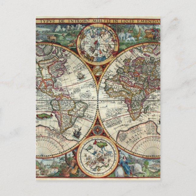 Orbis Terrarum 1594 - Berühmte Weltkarte Postkarte (Vorderseite)