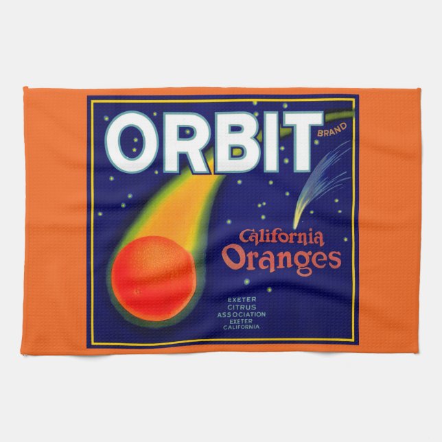 Orbit Orange Fruchtkartentafel der 20er Jahre gedr Geschirrtuch (Horizontal)