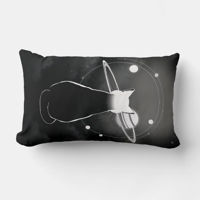 Orbiting Cosmic Cat  Pillow — Minimalist Design Lendenkissen (Vorderseite)
