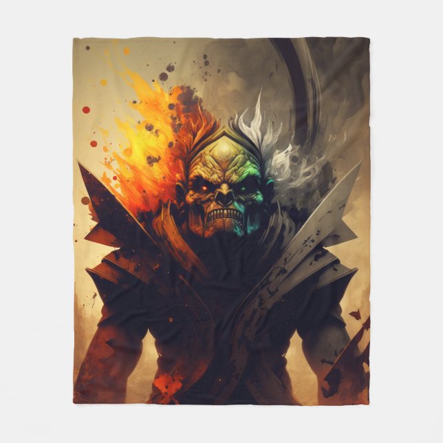 Orc-Kriegsfürst Fantasy-Decke | D&D-Geschenk Fleecedecke (Vorderseite)