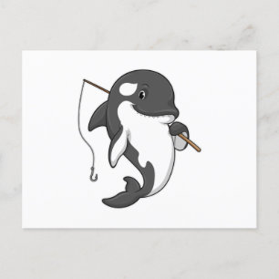 Orca als Fischer mit Angelrute Postkarte