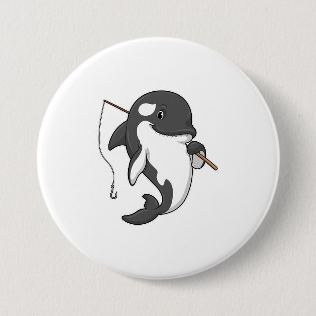 Orca as Fisher mit Angelrute Button (Vorderseite)