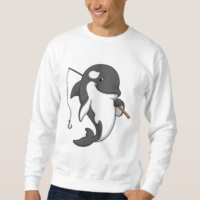 Orca as Fisher mit Angelrute Sweatshirt (Vorderseite)
