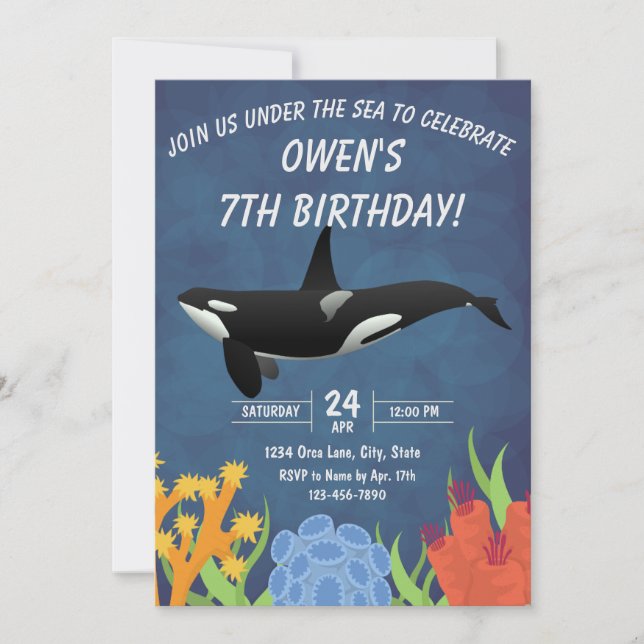 Orca Birthday Einladung (Vorderseite)