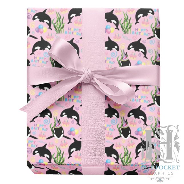Orca Birthday Gift Wrapping Paper in Pink Geschenkpapier (Von Creator hochgeladen)
