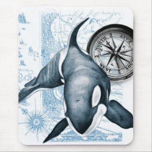 Orca Blue Compass Vintage Karte Mousepad