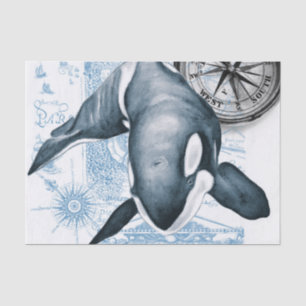 Orca Blue Compass Vintage Karte Seidenpapier