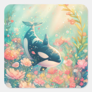 Orca Blumenwelt Quadratischer Aufkleber