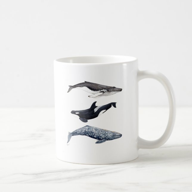 Orca, buckliger Wal und grauer Wal, Tasse (Rechts)