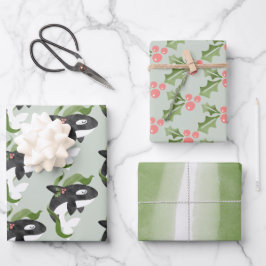 Orca Christmas Wrapping Paper Flat Sheet Set 3 Geschenkpapier Set