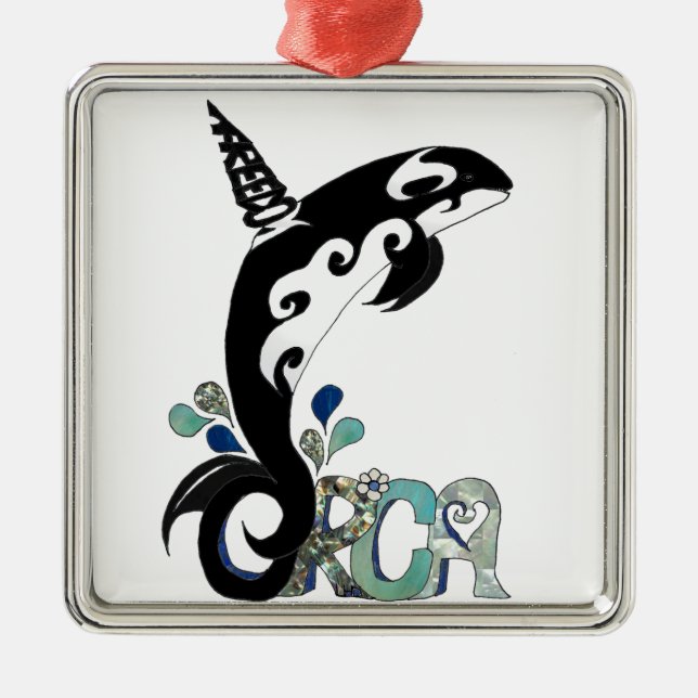 Orca Freedom Kunst Silbernes Ornament (Vorne)