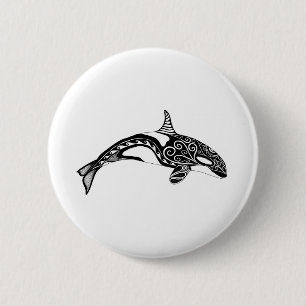Orca - Handgezogen - Schwarz und Weiß Button