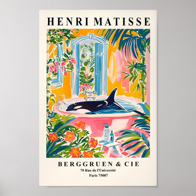 Orca in Badewanne Art Print, rosa tropische Print, Poster (Vorne)