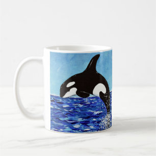 Orca in der blauen Malerei Kaffeetasse