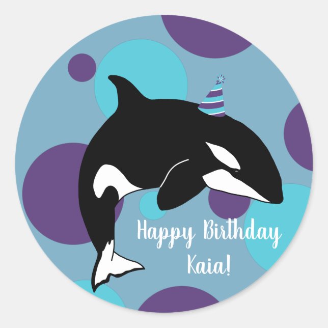 Orca Killer Whale Birthday Runder Aufkleber (Vorderseite)