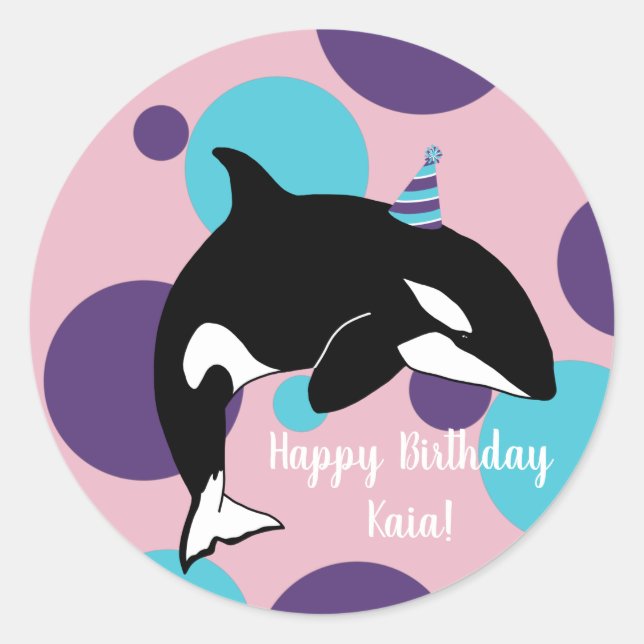 Orca Killer Whale Birthday Runder Aufkleber (Vorderseite)