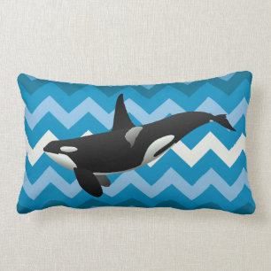 Orca Killer Whale Blue Zickzack Throw Kissen