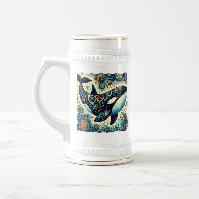 Orca Killer Whale Floral Whimsical Nautical Beach Bierglas (Links)