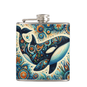 Orca Killer Whale Floral Whimsical Nautical Beach Flachmann