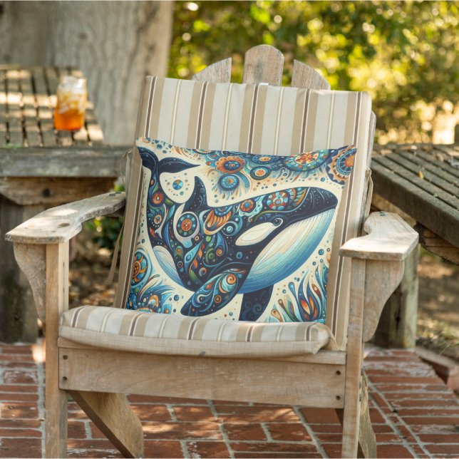 Orca Killer Whale Floral Whimsical Nautical Beach Kissen (Stuhl )