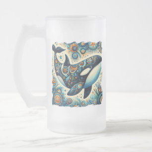 Orca Killer Whale Floral Whimsical Nautical Beach Mattglas Bierglas
