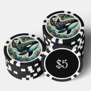 Orca Killer Whale Floral Whimsical Nautical Beach Pokerchips