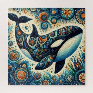 Orca Killer Whale Floral Whimsical Nautical Beach Puzzle