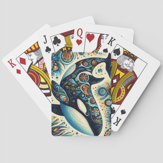 Orca Killer Whale Floral Whimsical Nautical Beach Spielkarten (Rückseite)