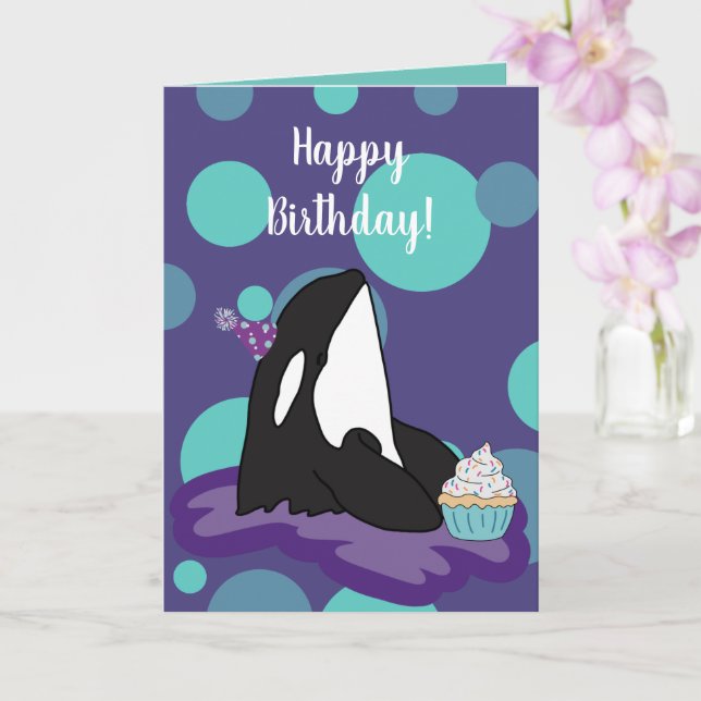 Orca Killer Whale Geburtstag individuell einstellb Karte (Orchidee)