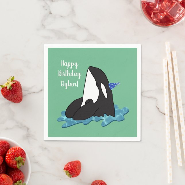 Orca Killer Whale Geburtstag individuell einstellb Serviette (Beispiel)