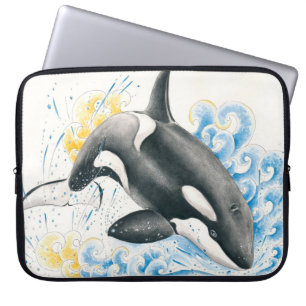 Orca Killer Whale Jumping in Waves Wasserfarbe Laptopschutzhülle