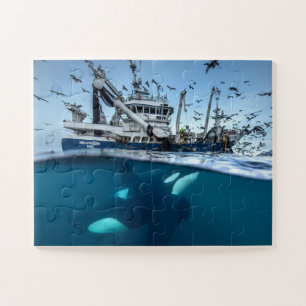 Orca Killer Whale Kommerzielle Fischerboote Puzzle