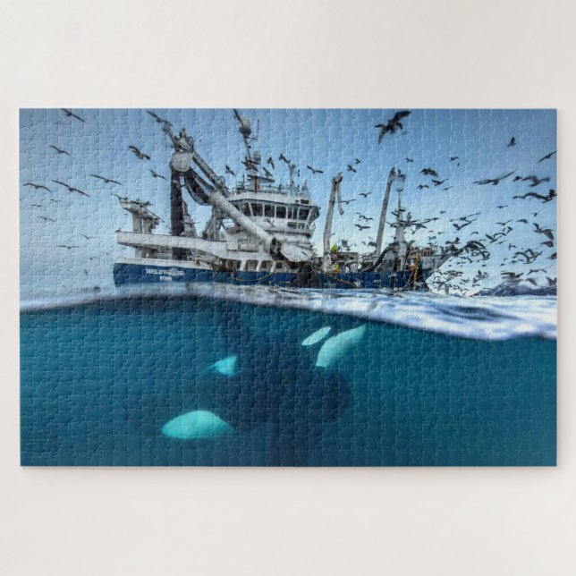 Orca Killer Whale Kommerzielle Fischerboote Puzzle (Horizontal)