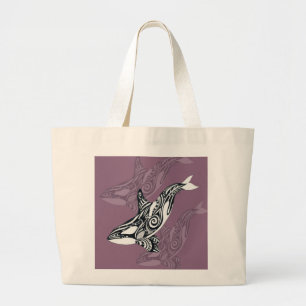 Orca Killer Whale mauve Lila Tlingit Tribal Ink Jumbo Stoffbeutel