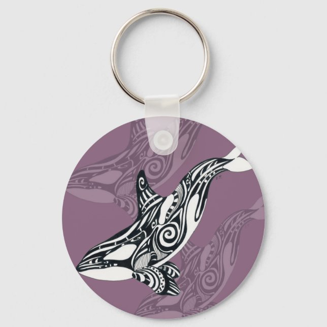 Orca Killer Whale mauve Lila Tlingit Tribal Ink Schlüsselanhänger (Vorderseite)