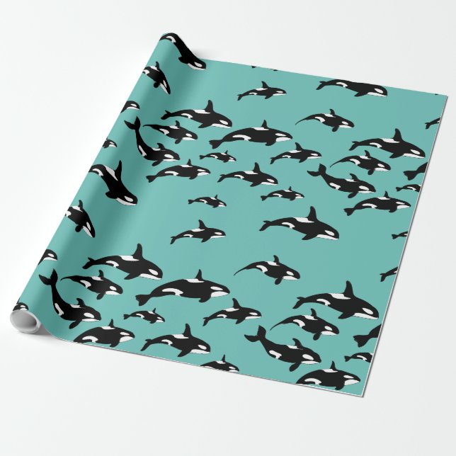 Orca Killer Whale Muster auf Blue Geschenkpapier (Ungerollt)