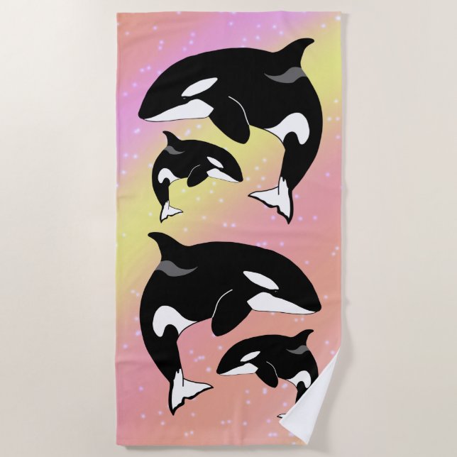 Orca Killer Whale Pink Orange Yellow Strandtuch (Vorderseite)