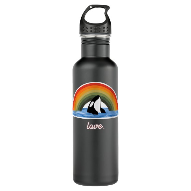 Orca Killer Whale Rainbow Retro Liebe Edelstahlflasche (Vorderseite)