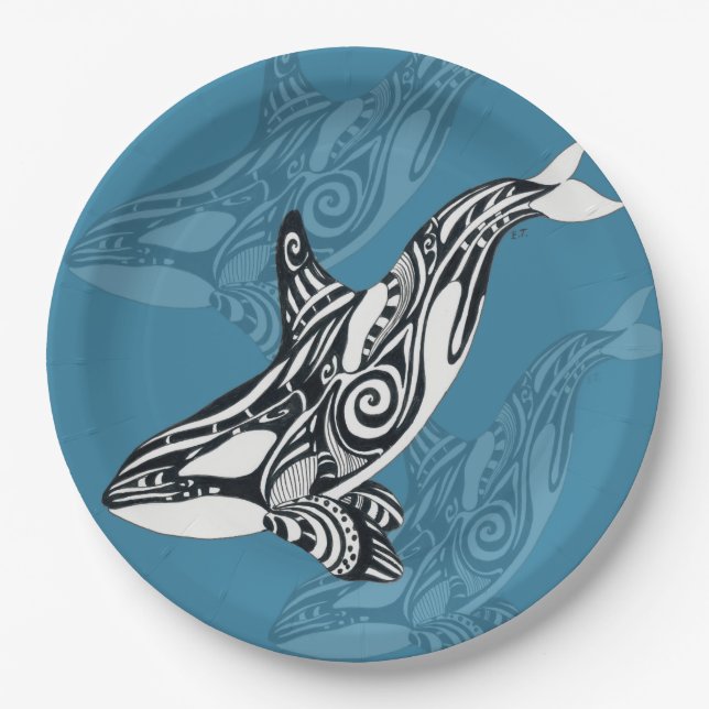 Orca Killer Whale Tlingit Indigo Blue ink Pappteller (Vorderseite)