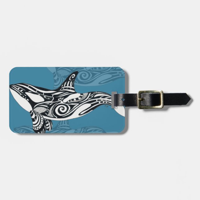 Orca Killer Whale Tlingit Indigo Blue Tinte Gepäckanhänger (Vorderseite horizontal)