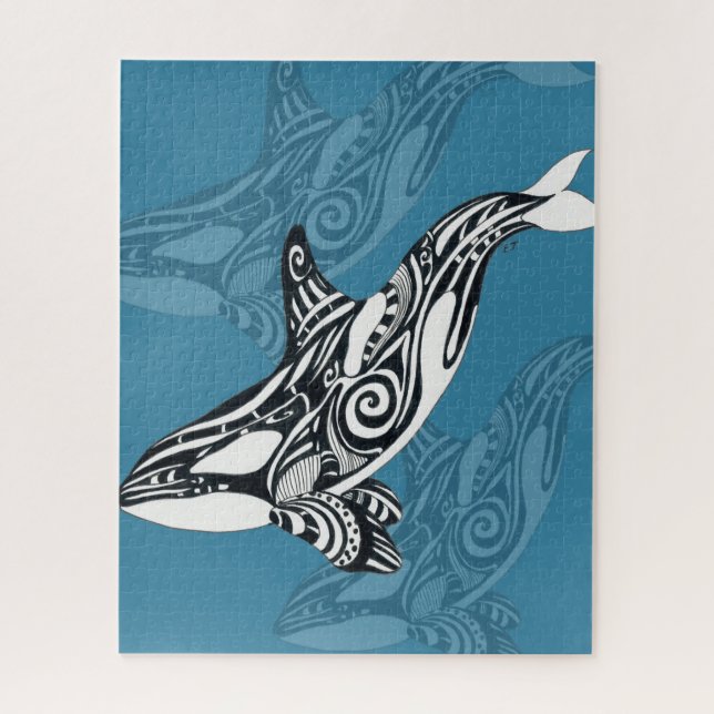 Orca Killer Whale Tlingit Indigo Blue Tinte Puzzle (Vertikal)