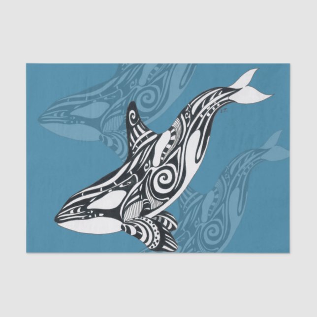 Orca Killer Whale Tlingit Indigo Blue Tinte Seidenpapier (Vorderseite)