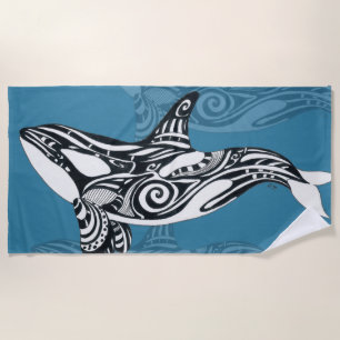 Orca Killer Whale Tlingit Indigo Blue Tinte Strandtuch